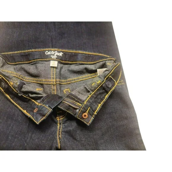 Cat & Jack Straight Jeans Size 12 Dark Wash Denim adjustable waist button - Picture 5 of 7